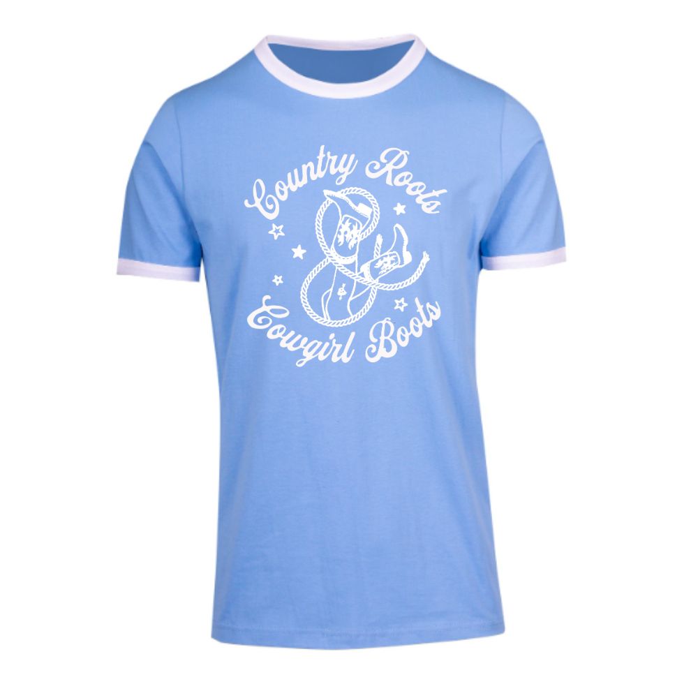 Sky Blue/White Retro Ringer Tee