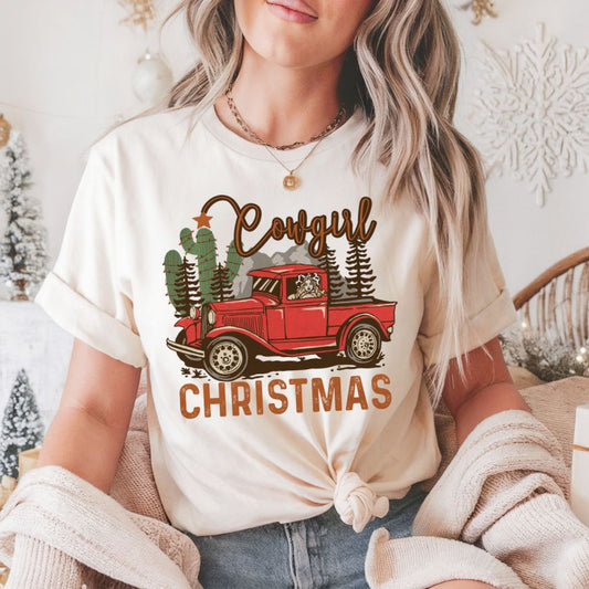 Red Wagon Cowgirl Christmas Tee